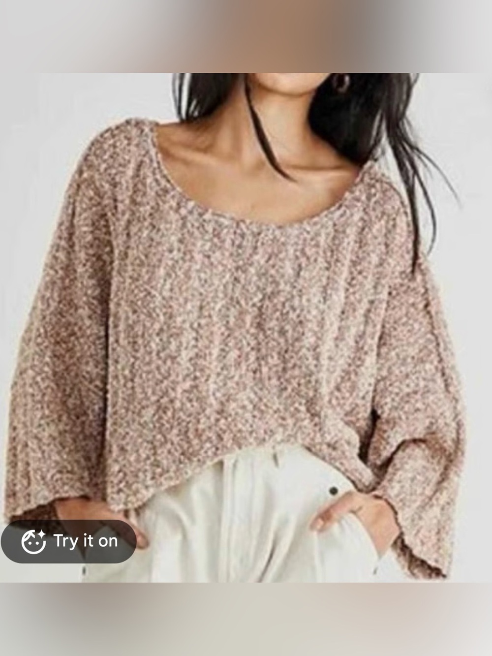 Free People Oversized Good Day scoop neck cropped sweater tan/ cream size Medium